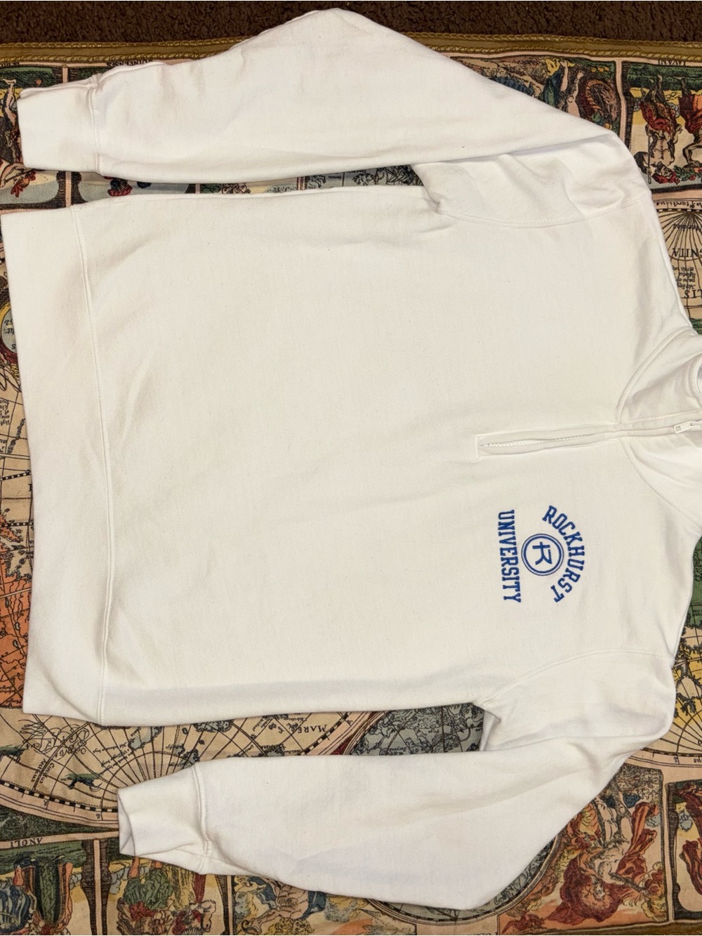 Champion White Quarter-Zip Sweatshirt with Blue University Logo